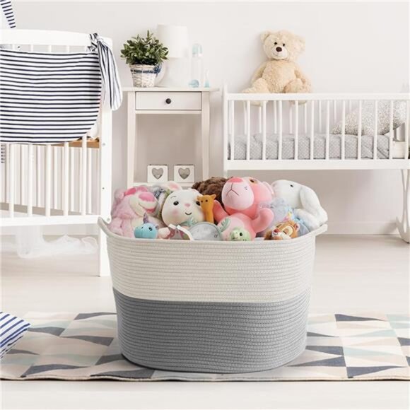 XXXLarge Blanket Basket Living Room - 22" x 22" x 14" Cotton Rope Baskets - Picture 5 of 7